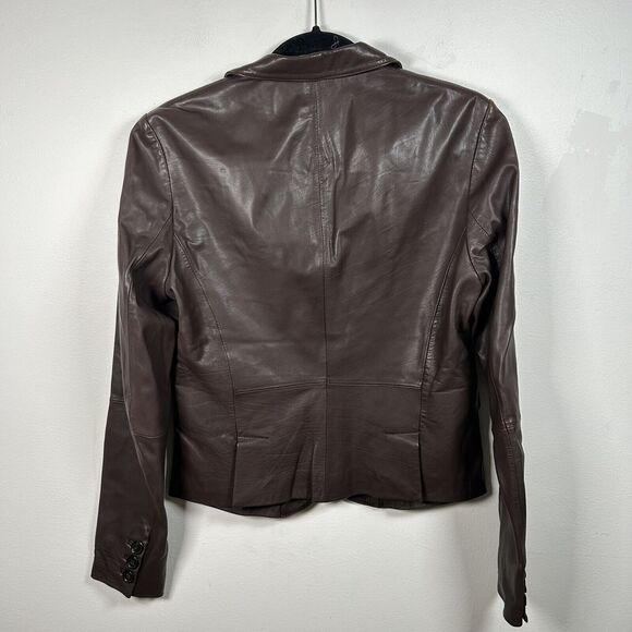 Philippe Adec Womens Button Notched Lapel Leather Jacket Brown Vintage Size 4 - Picture 4 of 7